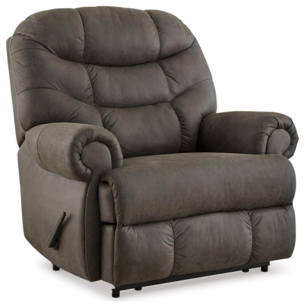 Contemporary Recliner Chair  Padded Seat With Tufted Back  ampScrolled Arms  Gray   Contemporary   Recliner Chairs   by Decor Love  Houzz