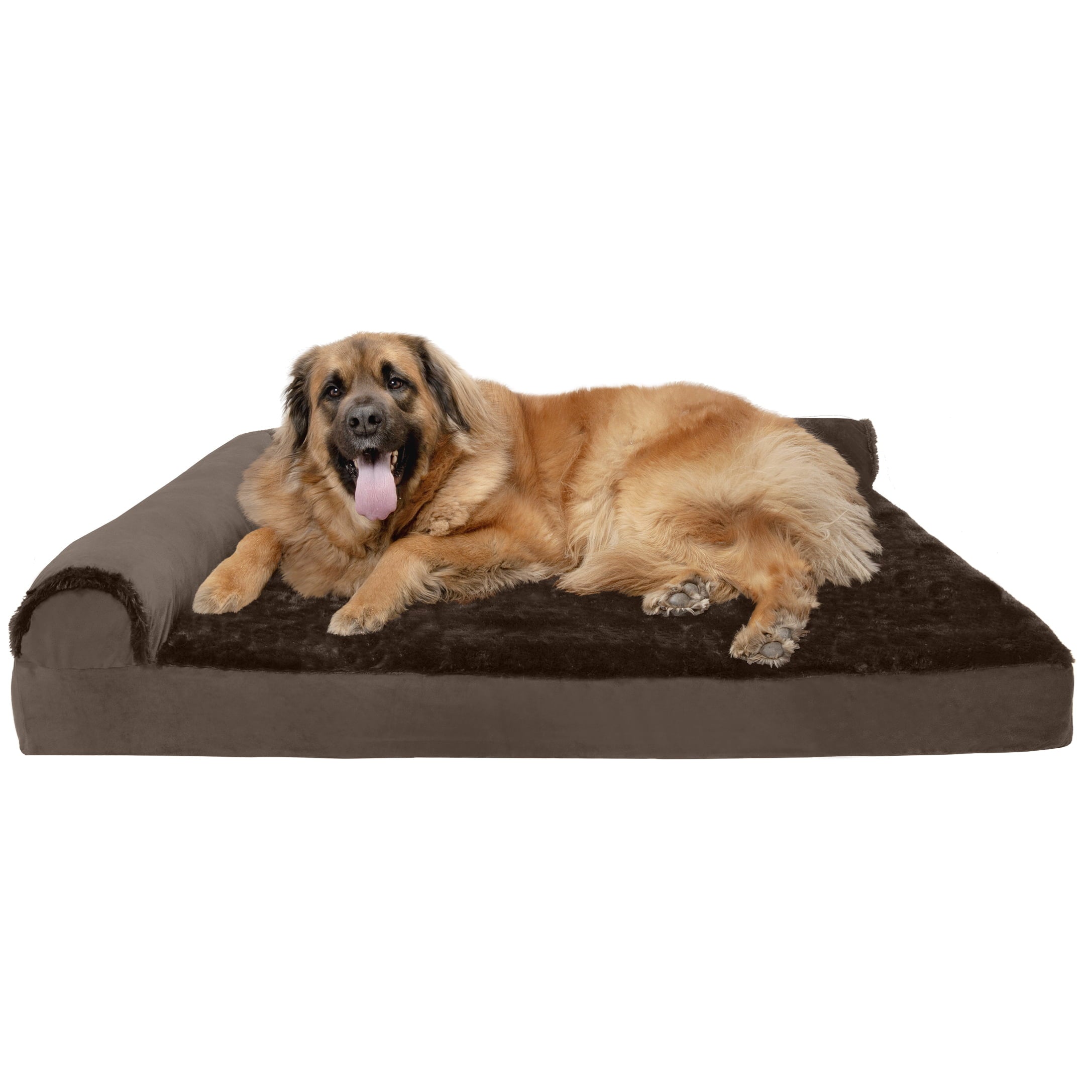 FurHaven Pet Products | Deluxe Orthopedic Plush & Velvet L-Shaped Chaise Couch Pet Bed for Dogs & Cats, Sable Brown, Jumbo Plus