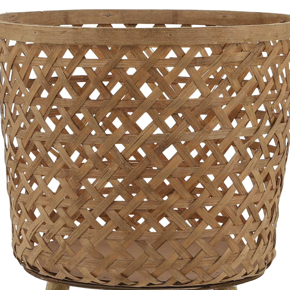 S/3 Bamboo Planters 11/13/15 quotNatural  Net Pattern   Tropical   Outdoor Pots And Planters   by Kolibri Decor  Houzz