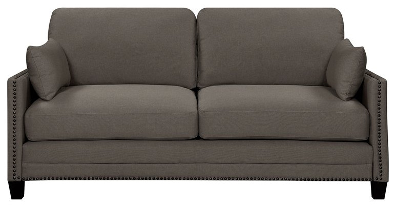 Elle Decor Bella Nailhead Fabric Sofa in French Gray   Transitional   Sofas   by Homesquare  Houzz