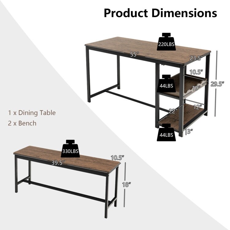 3 Pieces Dining Table Set for 4 with Wine Rack Brown   55\