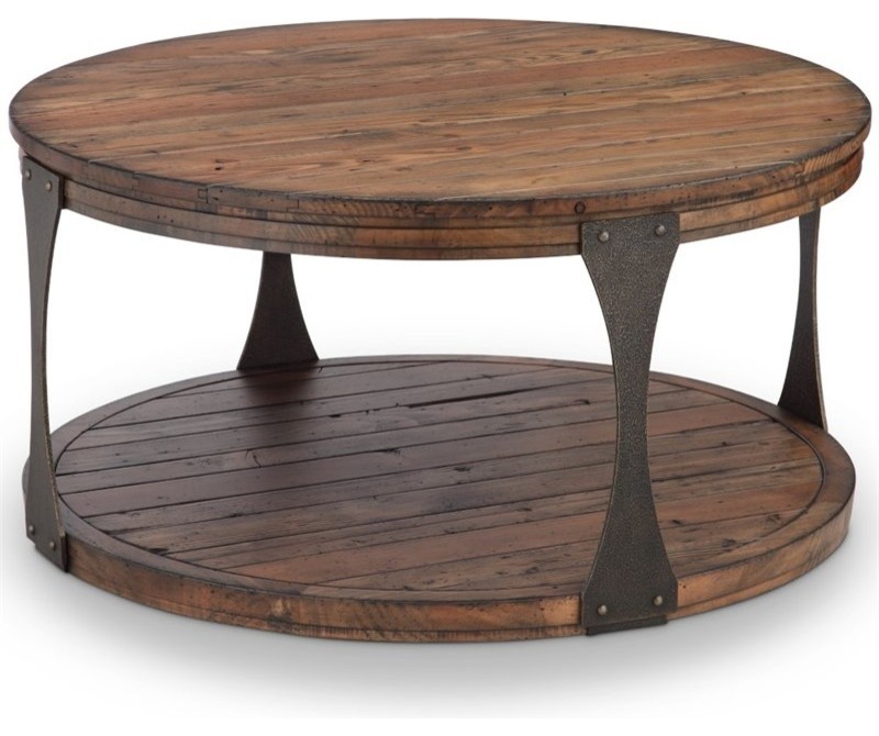 Magnussen Montgomery 36 quotRound Industrial Coffee Table in Bourbon   Industrial   Coffee Tables   by Homesquare  Houzz