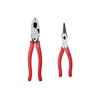 MW 2-Piece 9 in. High Leverage Lineman's Pliers with Crimper  Long Nose Pliers Set 48-22-6100-48-22-6101