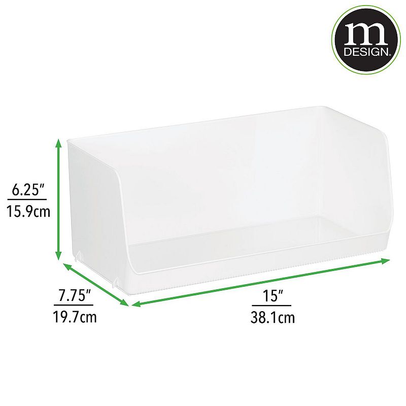 mDesign 15 x 7.75 x 6.25 Stackable Plastic Food Storage Bin， Open Front， 2 Pack