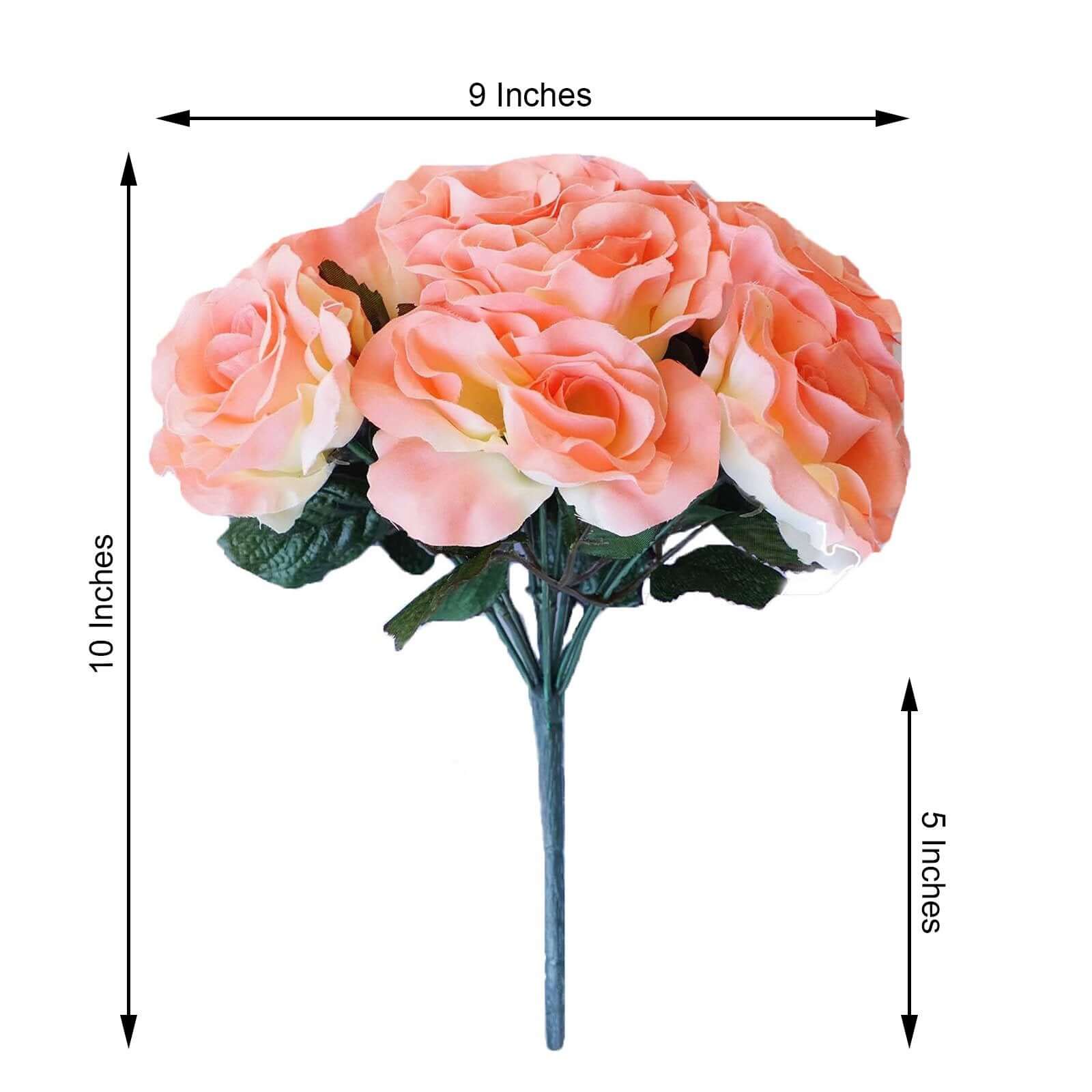 Peach Artificial Velvet-Like Fabric Rose Flower Bouquet Bush 12