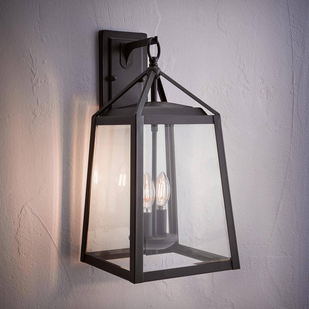 Home Decorators Collection Blakeley Transitional 2-Light Black Outdoor Wall Light Fixture with Clear Beveled Glass 19905