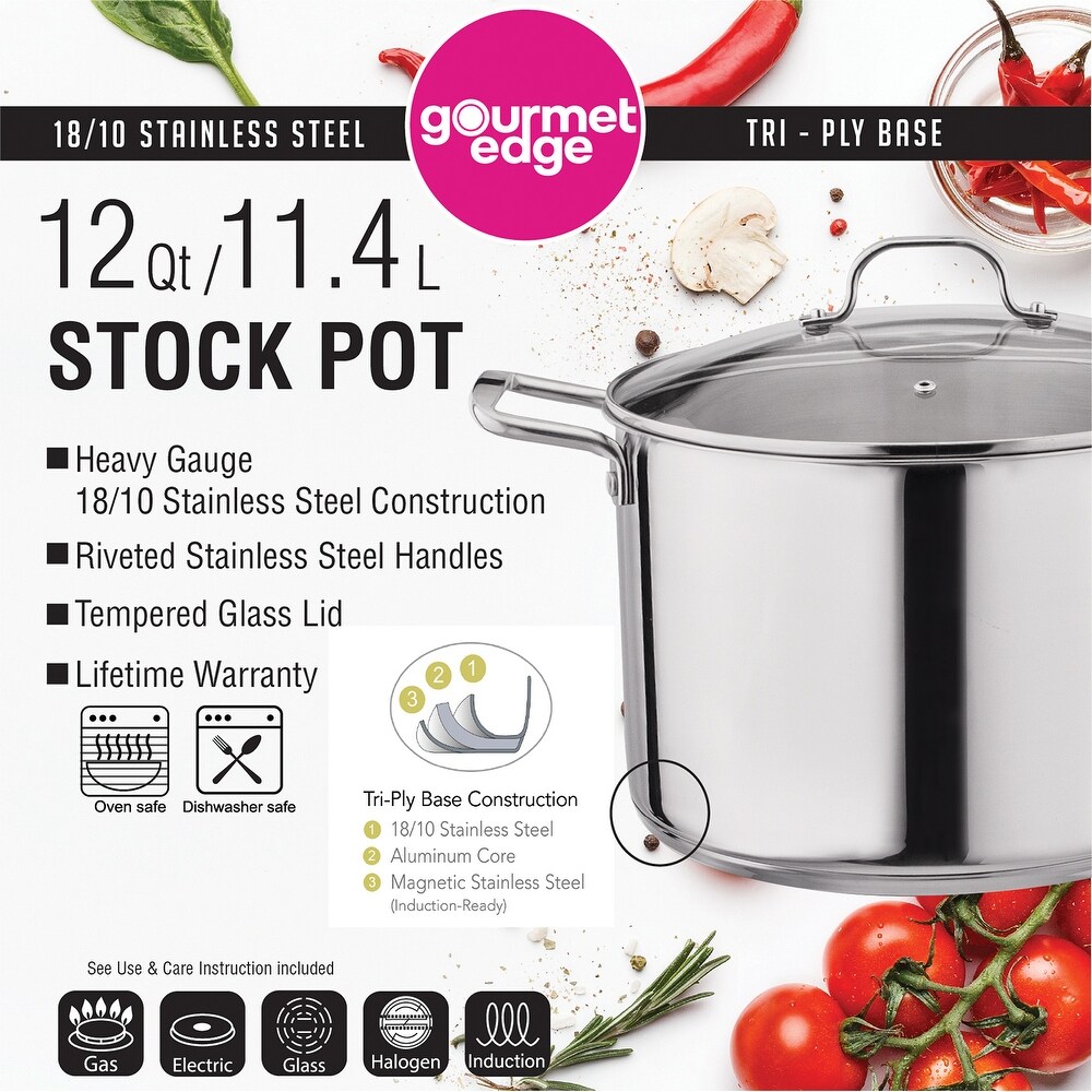 Gourmet Edge   12 Qt 18/10 Stainless Steel Stock Pot