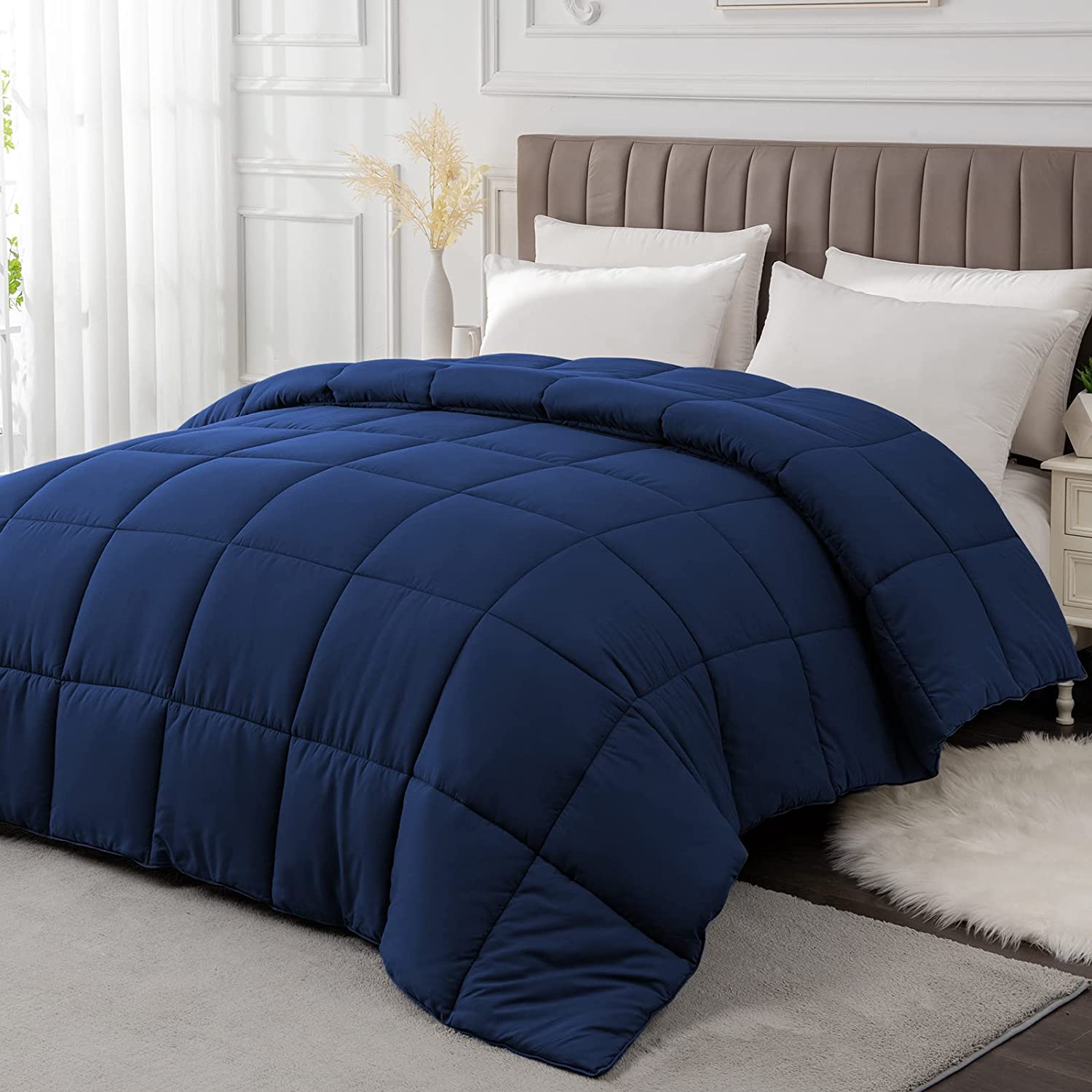 Full Comforter Duvet Insert - All Season Navy Blue Comforters Full Size - Quilted Down Alternative Bedding Comforter wit