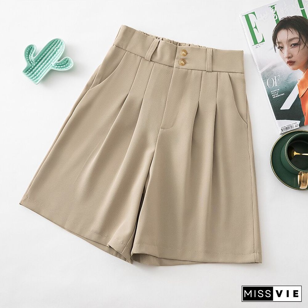 Fashion High Waist Solid Suit Shorts Summer Loose Casual Korean Woman Pants Elegant Elastic All-match Shorts For Lady Office New