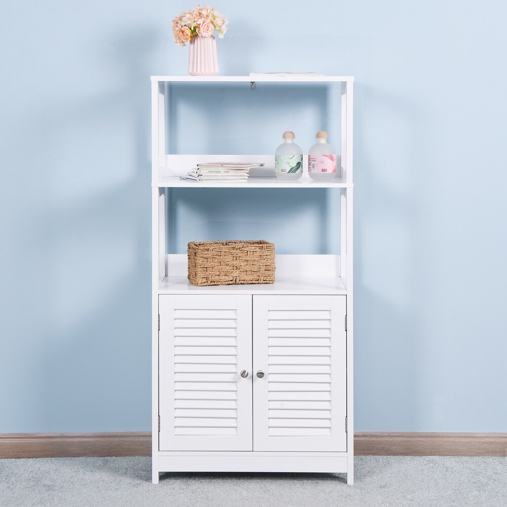 Bathroom Tall Storage Cabinet witht 2 Open Shelves and Doors