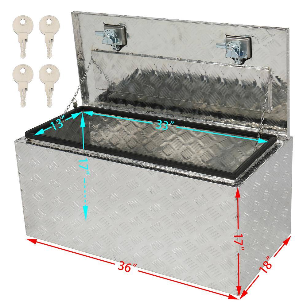 Karl home 36 in. Silver Diamond Plate Aluminum Underbody Truck Tool Box Double Lock with Key 662572796899