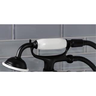 Kingston Brass 3-Handle Claw Foot Tub Faucet Wall-Mount Adjustable Centers with Hand Shower in Matte Black HKS266MB