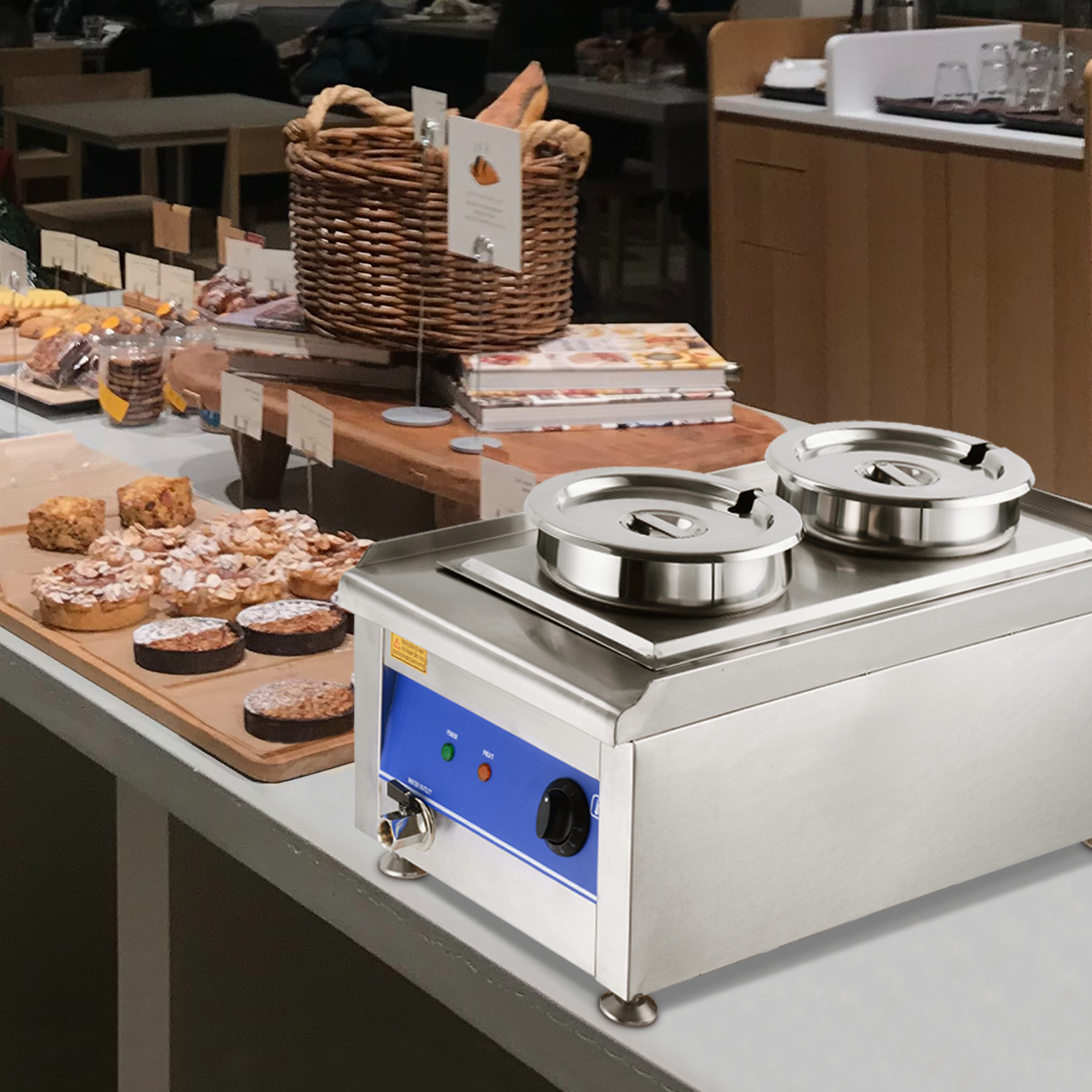 Wechef 1200W Dual Pots Countertop Food Warmer Stainless Steel Commercial Bain Marie