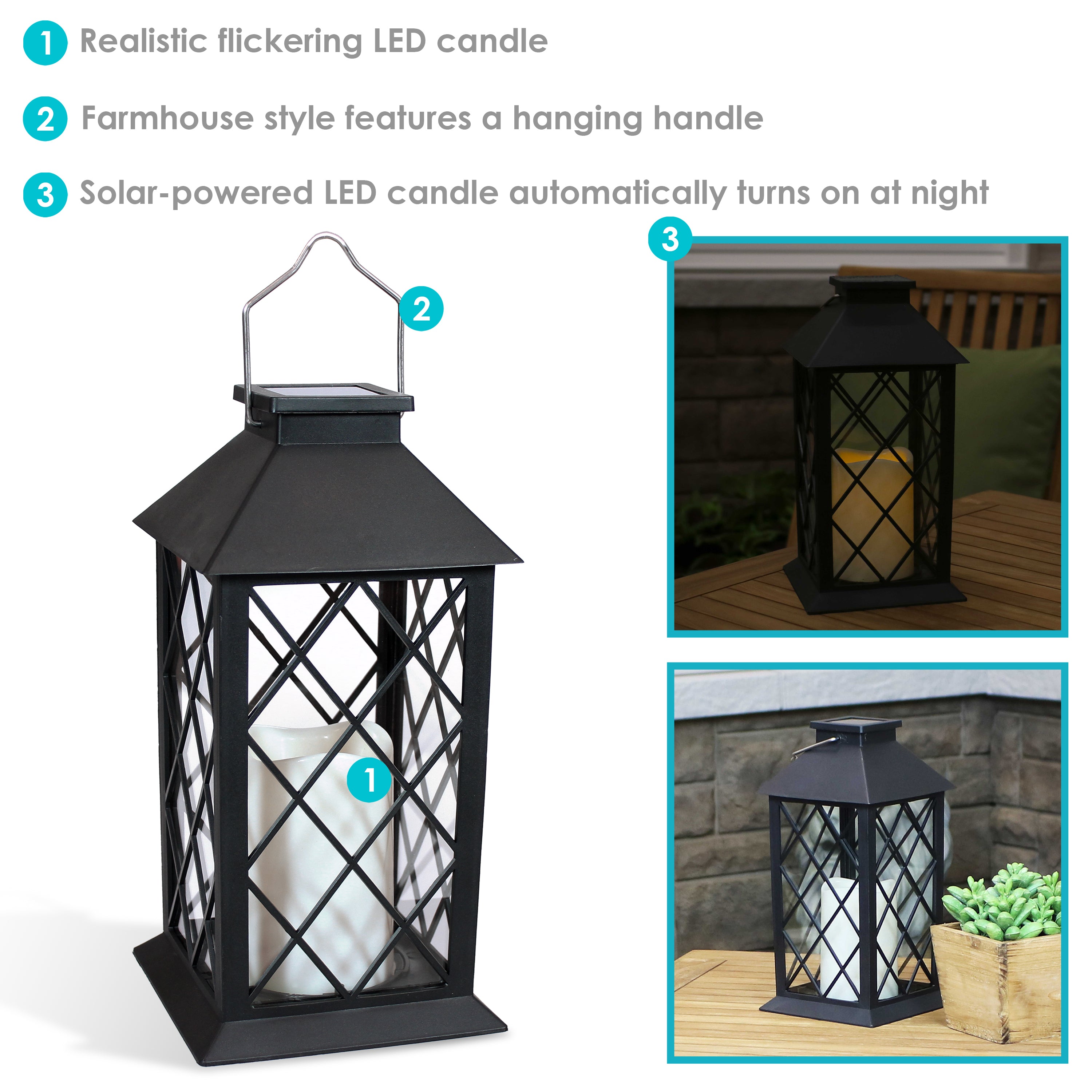 Sunnydaze Outdoor Concord Hanging Tabletop Solar LED Rustic Farmhouse Decorative Candle Lantern - 11