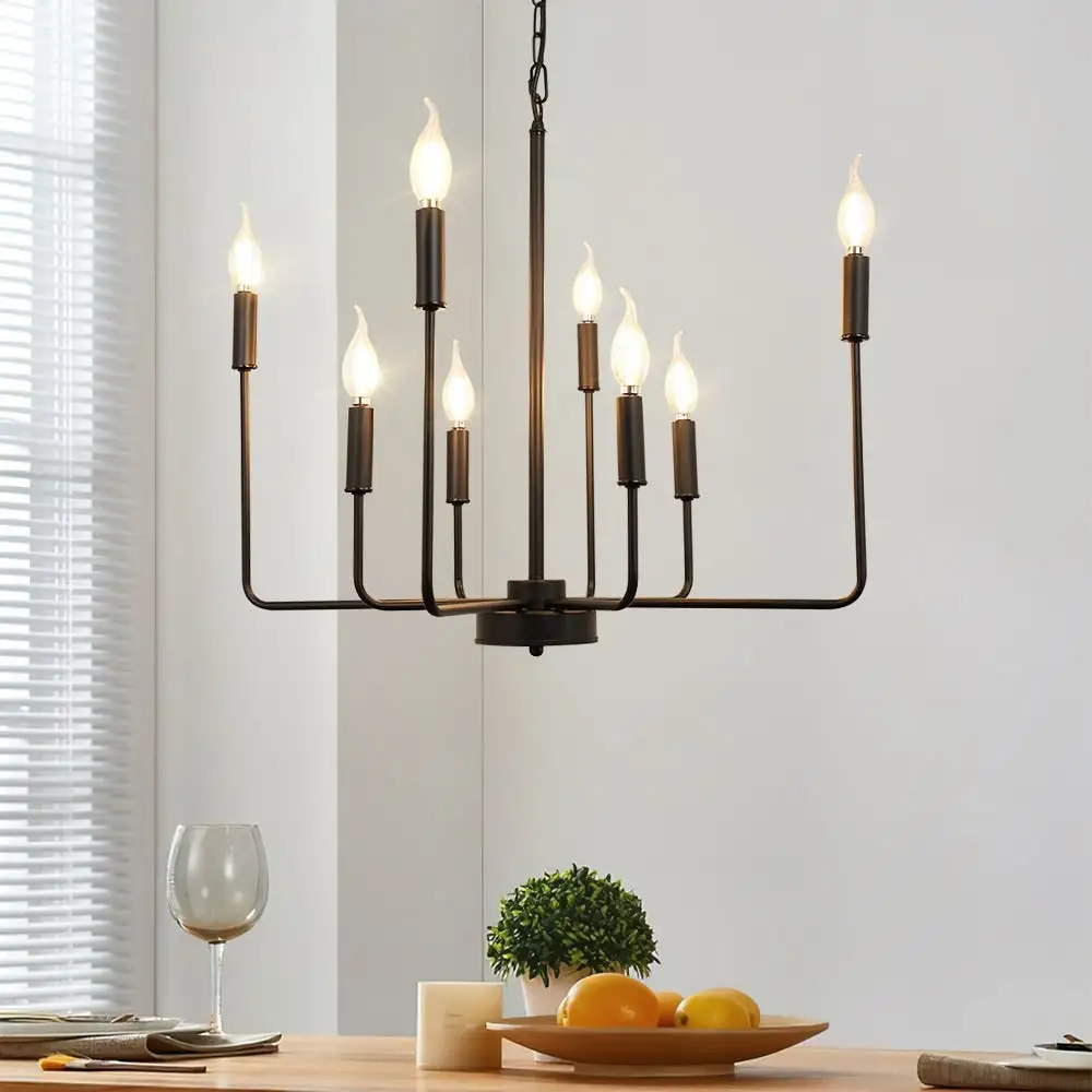 Depuley 8-Light Industrial Farmhouse Metal Candlelabrum Chandelier,Matte Black