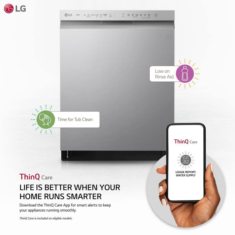 LG 24 in. Stainless Steel Front Control Built-In Dishwasher with Stainless Steel Tub Quadwash Dynamic Dry ADA 48 dBA ADFD5448AT