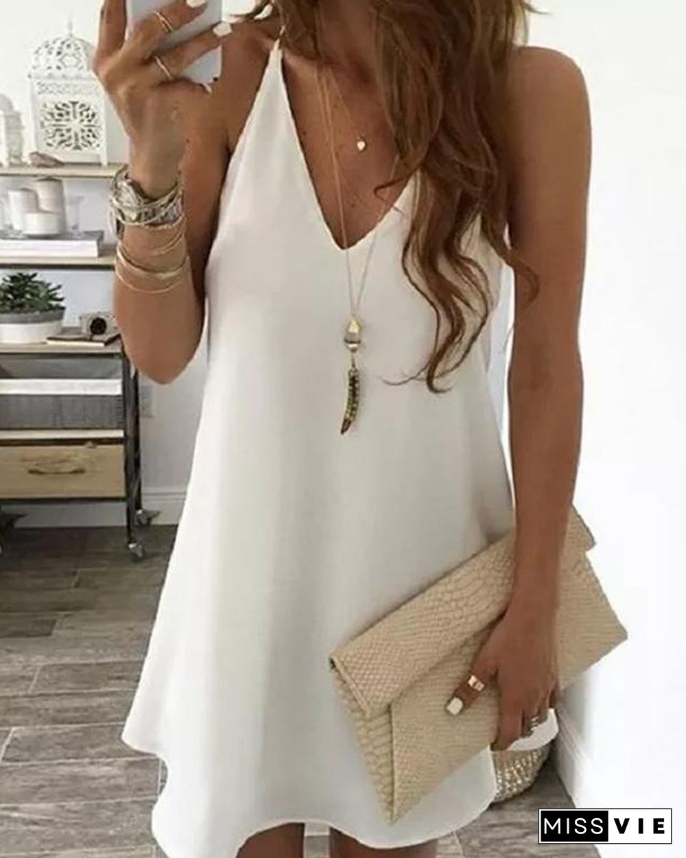 Chiffon V Neck Camisole Dress