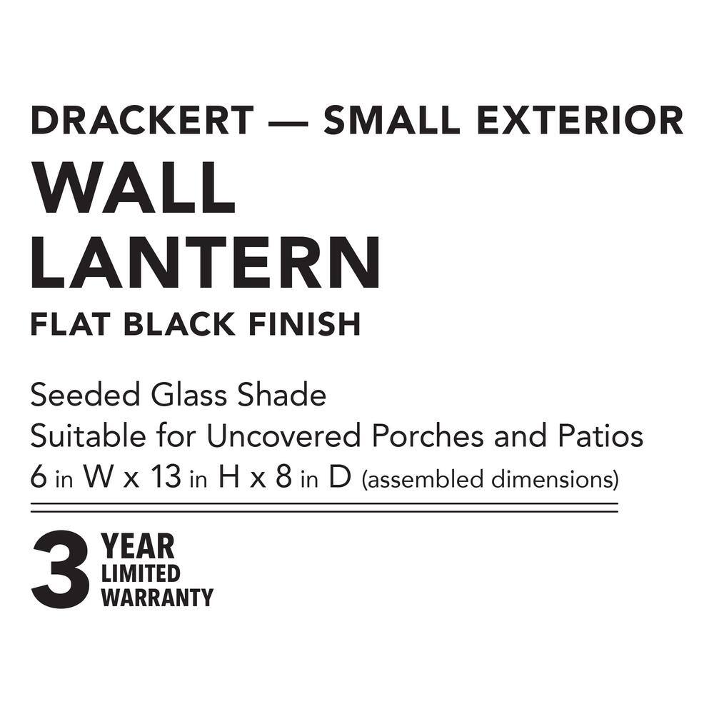 Hampton Bay Drackert 1-Light Flat Black Hardwired Outdoor Wall Lantern Sconce with Seedy Glass 28235