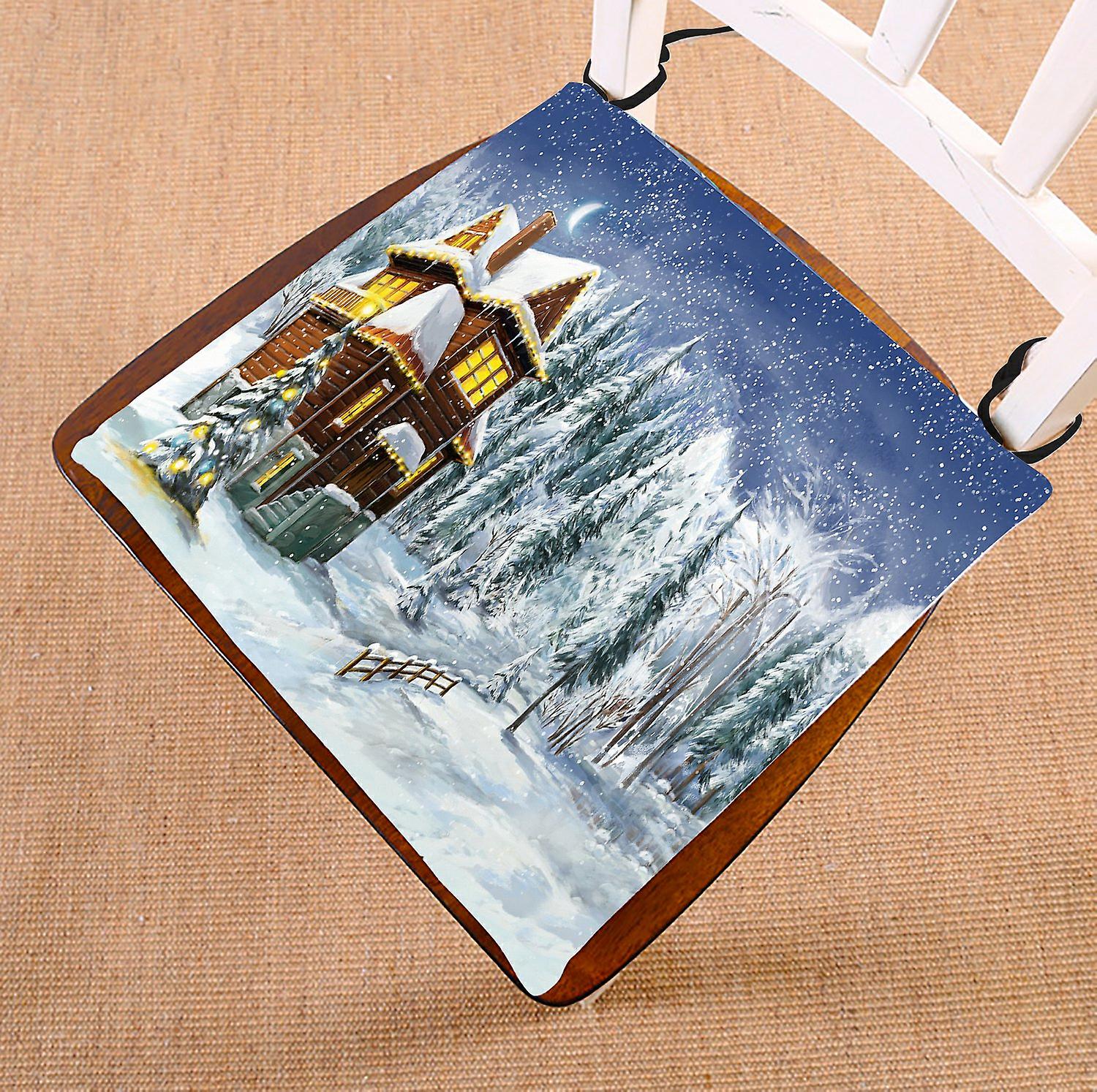 Festival Chair Pad， Christmas Winter Happy Scene Seat Cushion Chair Cushion Floor Cushion 45x45 Cm