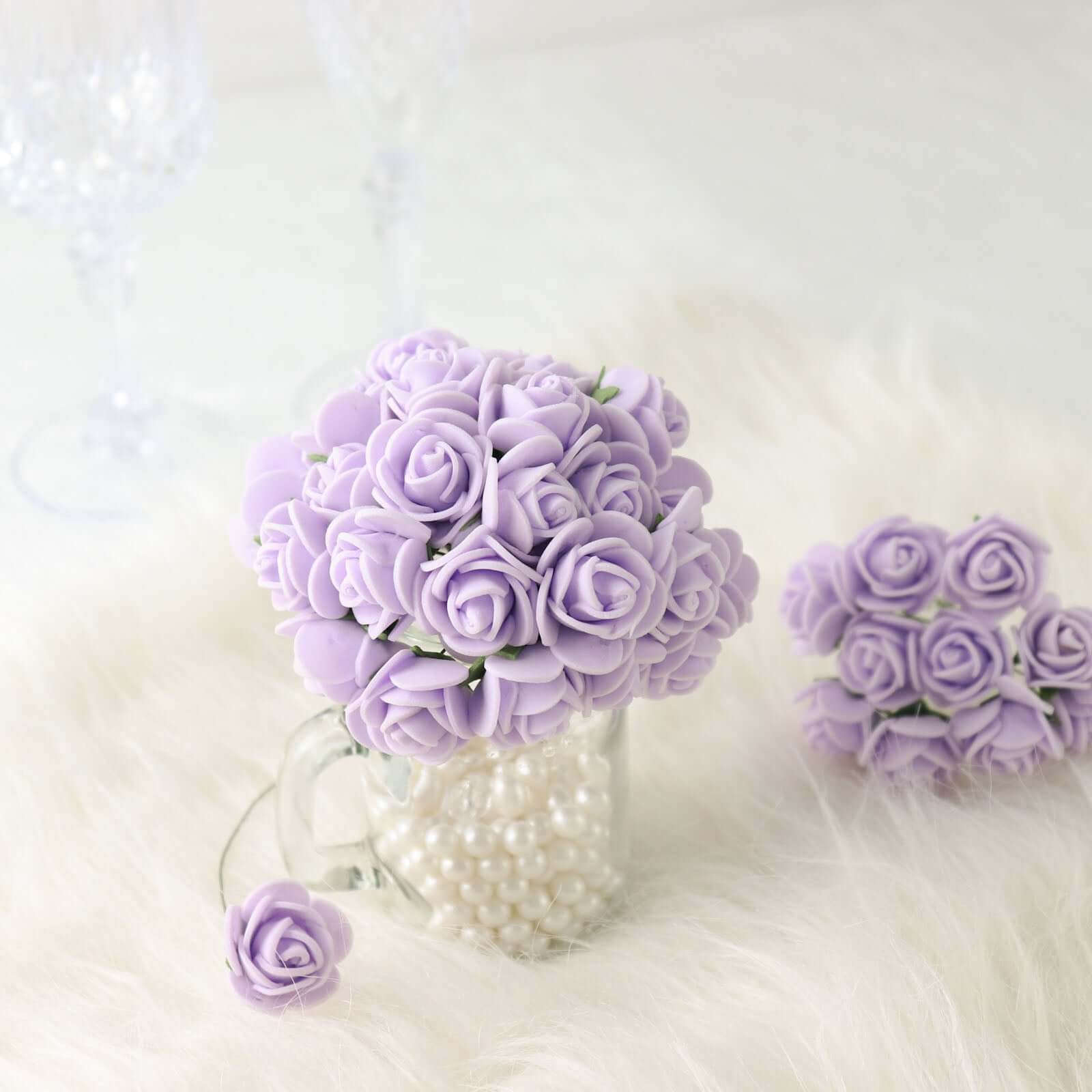 48 Roses Lavender Lilac Real Touch Artificial DIY Foam Rose Flowers With Stem, Craft Rose Buds 1