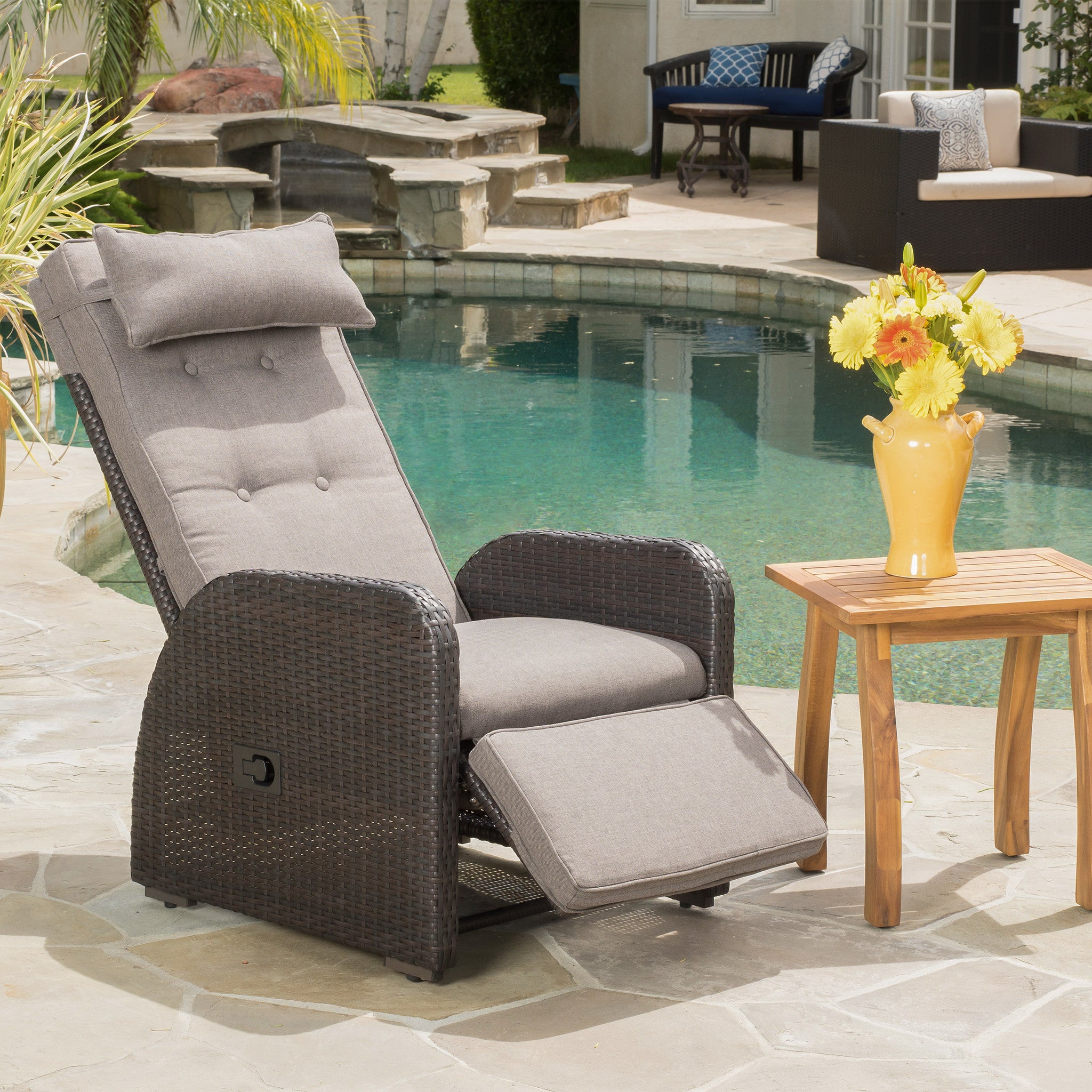 Odina Brown Outdoor Recliner with Cushion