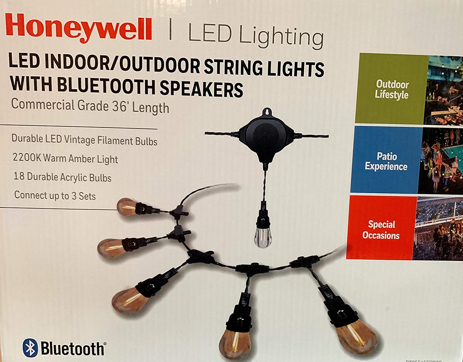 Honeywells 36' LED Indoor/Outdoor String Lights with Bluetooth Speakers