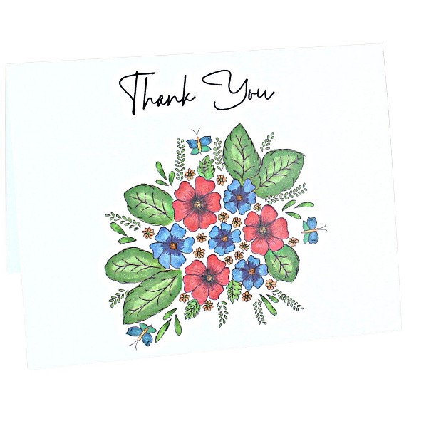 Blue Rose Polish Pottery Floral Butterfly Thank You Card