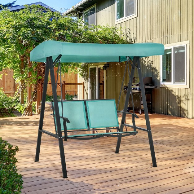 Outsunny 2 person Patio Swings With Canopy Outdoor Canopy Swing With Adjustable Shade Breathable Mesh Seats And Steel Frame For Garden Poolside Backyard