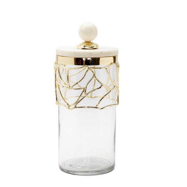 Classic Touch Glass Canister With Gold Mesh Design