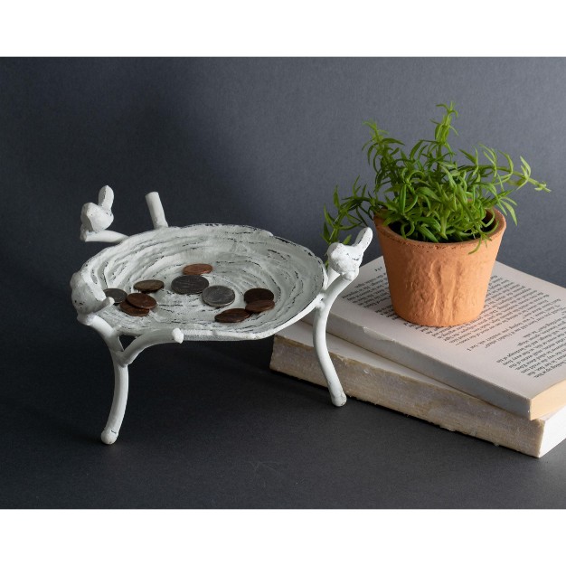 Rustic Antique White Metal Birds Nest Decorative Storage Trinket Tray Foreside Home amp Garden