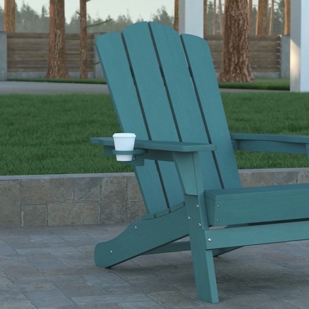 Emma And Oliver Set Of 4 Adirondack Chairs With Cup Holders Weather Resistant Hdpe Adirondack Chairs