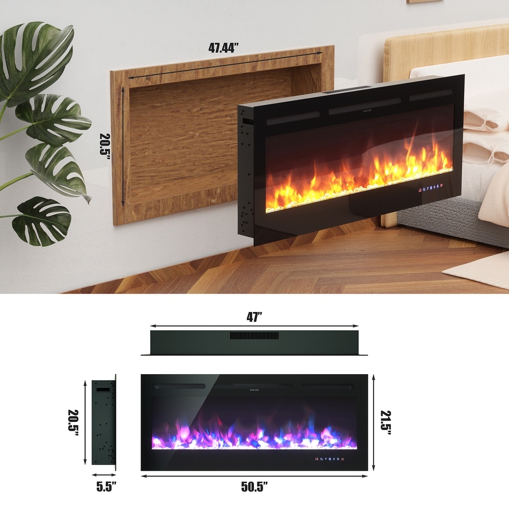 Recessed Electric Fireplace Wall Mounted Heater with Multicolor Flame