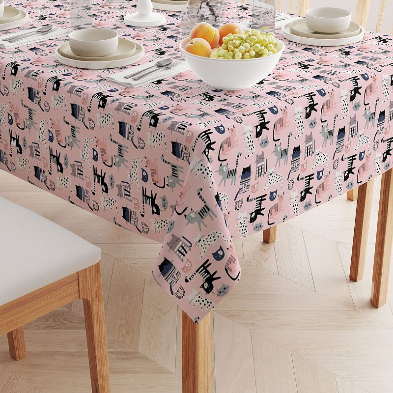 Square Tablecloth， 100% Cotton， 60x60， Cartoon Cats Pink