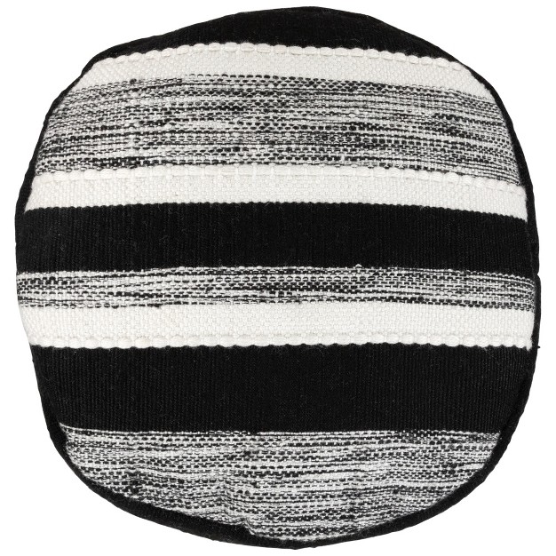 Black And White Striped Outdoor Woven Pouf Ottoman