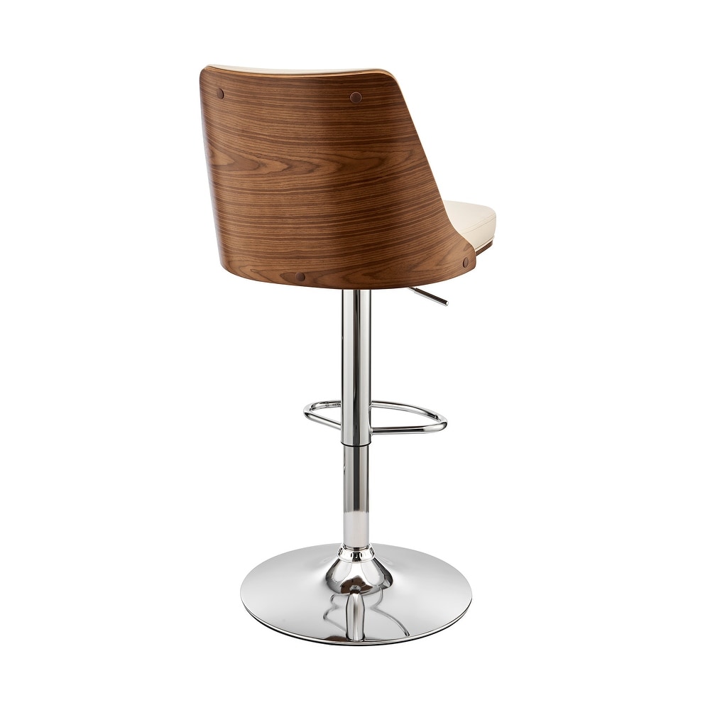 Jacob Adjustable and Swivel Faux Leather and Wood Bar Stool with Metal Base