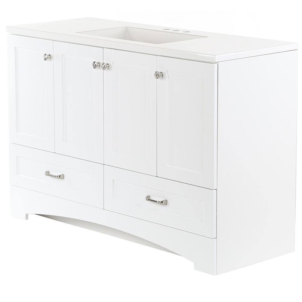 Glacier Bay Lancaster 48 in. W x 19 in. D Shaker Bath Vanity in White with White Cultured Marble Top LC48P2-WH