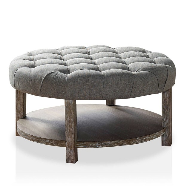 Gromma Round Button Tufted Storage Ottoman Natural Tone light Gray Homes Inside Out