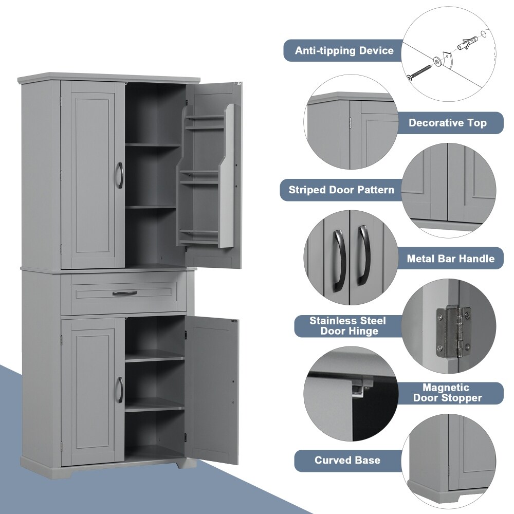 72.2'' H Bathroom Storage Cabinet with Doors and Drawer  Multiple Storage Space  Adjustable Shelf   72.2'' H