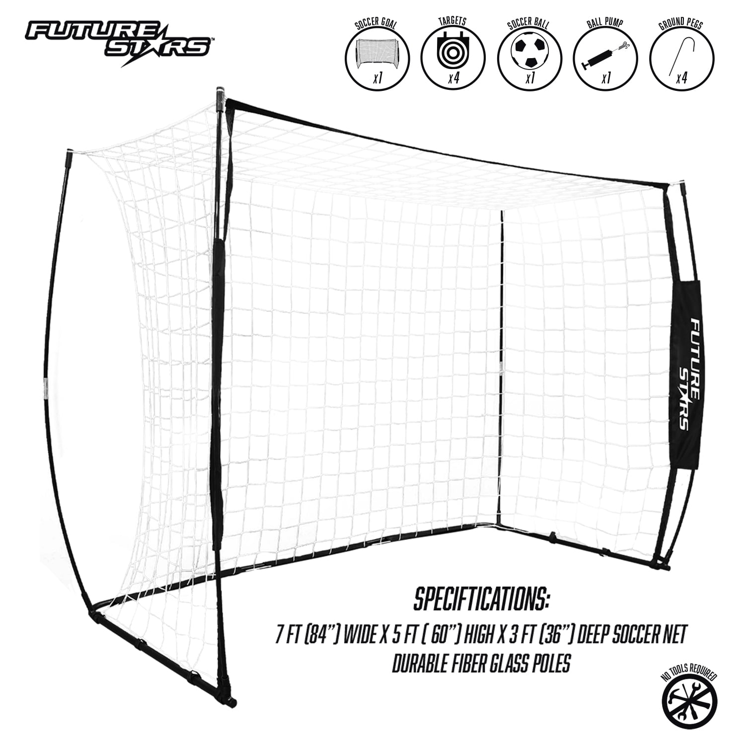 Future Stars 7ft Flex Soccer Goal Combo Set - 1 7ft Flex Net， 4 Targets， 1 Soccer Ball and Pump! Soccer Game in a Box!