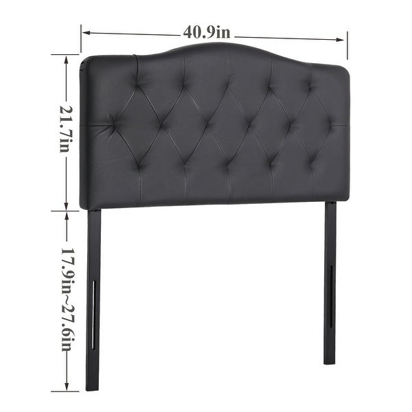 Modern Height Adjustable Tufted Faux Leather Upholstered Headboard，Black - - 36083327