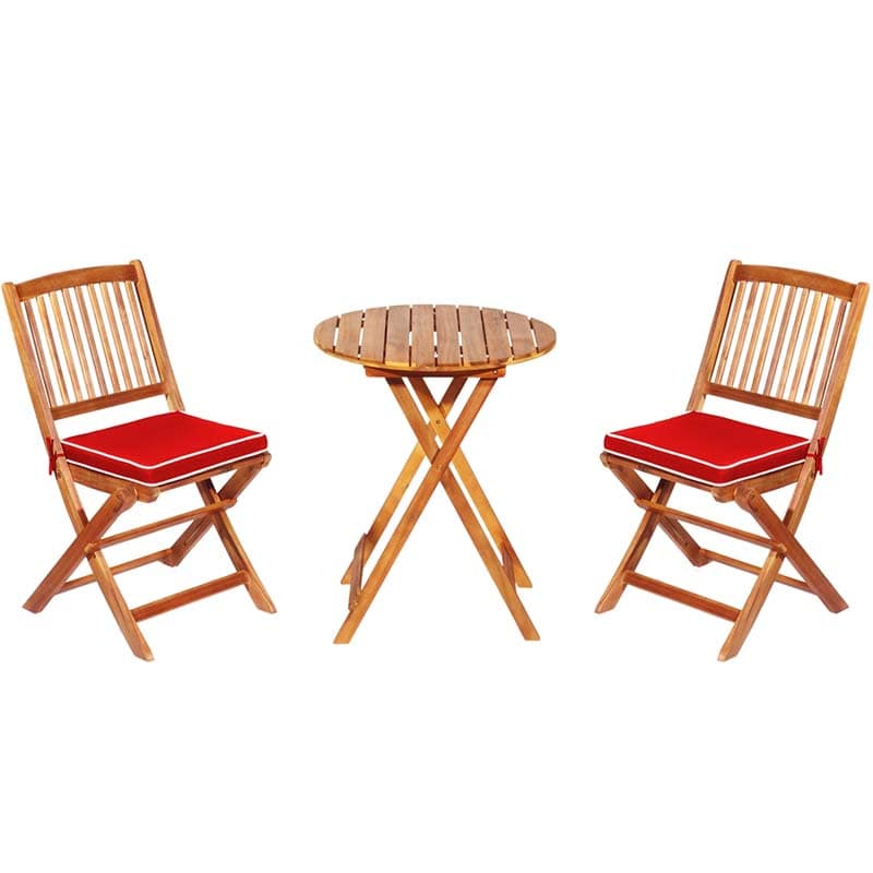 3 Pcs Acacia Wood Patio Folding Bistro Set Outdoor Chair Table Set with Padded Cushion & Round Coffee Table