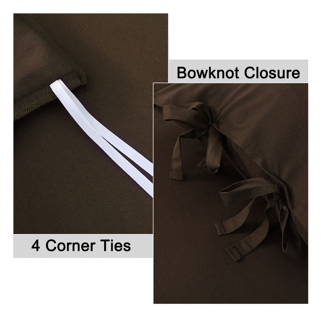 PiccoCasa 3Pcs Brushed Polyester Duvet Cover Set Bedding Set with Bowtie， Dark Brown Twin