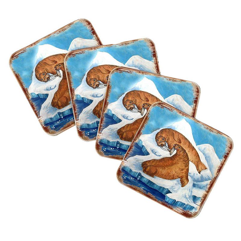 Sea Lions Wooden Cork Coasters Gift Set of 4 by Nature Wonders