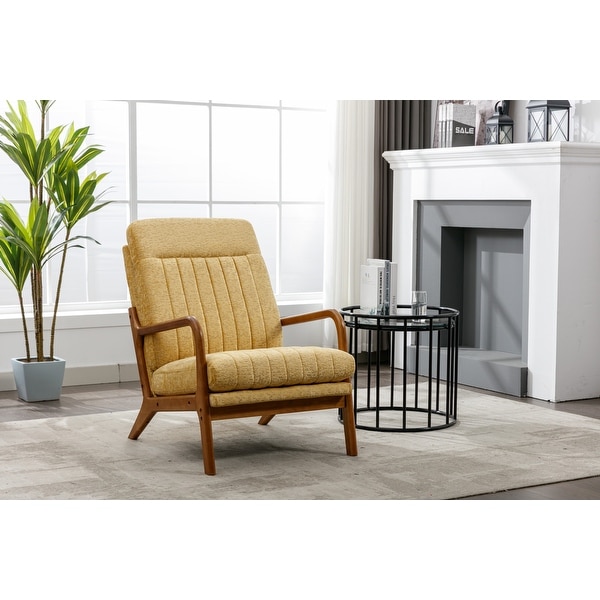 Wood Frame High Back Armchair， Modern Accent Chair Arm Chair for Living Room with Removable Cushion Fabric Lounge Chairs