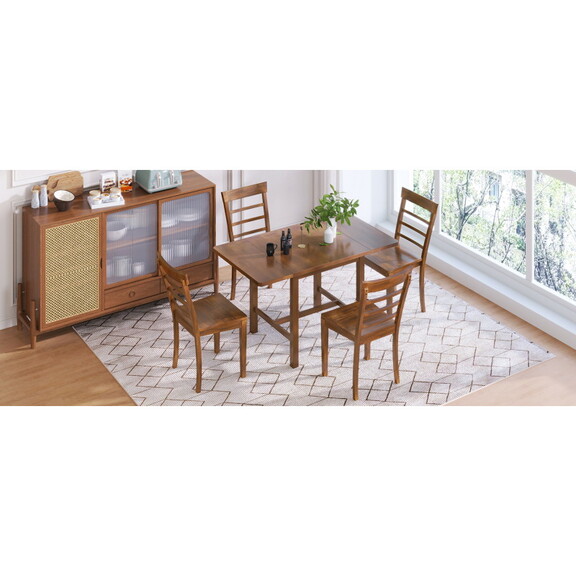 TOPMAX 5 Piece Wood Square Drop Leaf Breakfast Noo...