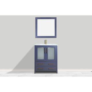 Vanity Art Brescia 30 in. W x 18 in. D x 36 in. H Single Sink Bath Vanity in Blue with White Ceramic Top and Mirror VA3030-B