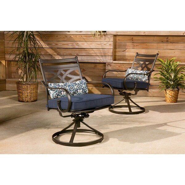 Hanover Montclair 7Piece Dining Set in Navy Blue with 6 Swivel Rockers