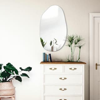 EDGEWOOD 19.7 in. W x 33.5 in. H Asymmetrical Oval Accent Wall Mounted Frameless Mirror 1079055932