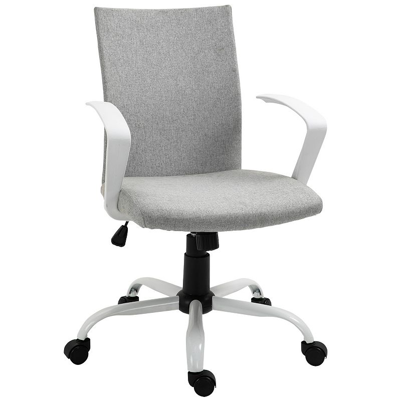 Vinsetto Office Chair Ergonomic Mid Back Swivel Linen Chair with Adjustable Height Wheels Raised Armrests and Rocking Function Light Grey