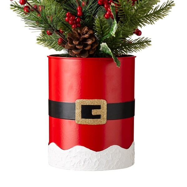 Glitzhome 22H Lighted Santa Belt Potted Table Tree